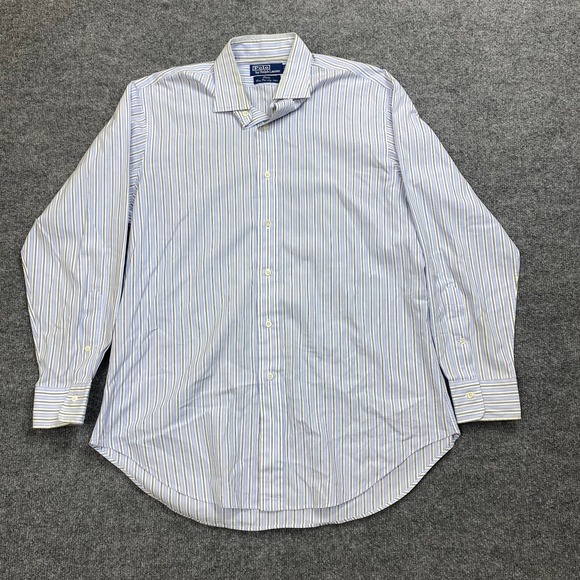 Polo Ralph Lauren Philip Two Ply Cotton 16-33 Blue Stripe Men's Shirt - Picture 1 of 6